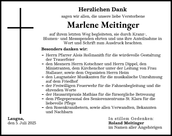 Traueranzeige von Marlene Meitinger von Wertinger Zeitung