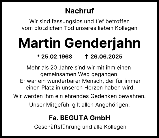 Traueranzeige von Martin Genderjahn von Augsburger Allgemeine