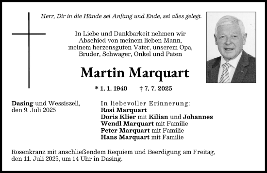 Traueranzeige von Martin Marquart von Friedberger Allgemeine