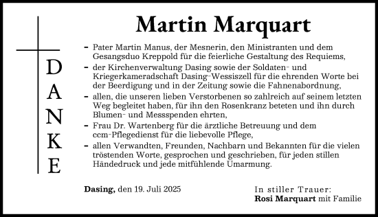 Traueranzeige von Martin Marquart von Friedberger Allgemeine