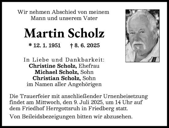 Traueranzeige von Martin Scholz von Friedberger Allgemeine