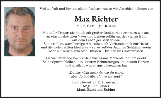 Traueranzeige von Max Richter von Augsburg-Land