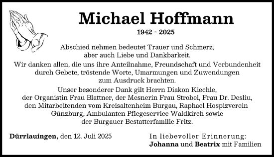 Traueranzeige von Michael Hoffmann von Günzburger Zeitung