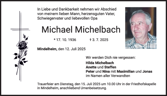 Traueranzeige von Michael Michelbach von Mindelheimer Zeitung