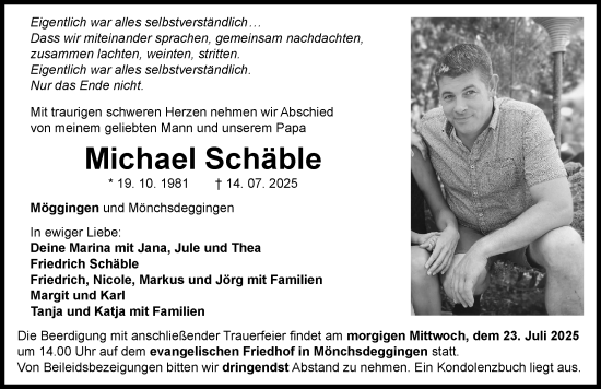 Traueranzeige von Michael Schäble von Rieser Nachrichten