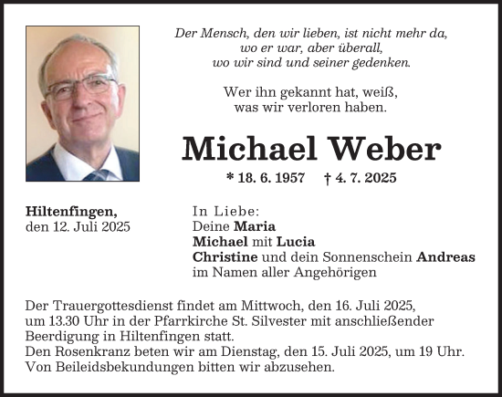 Traueranzeige von Michael Weber von Schwabmünchner Allgemeine