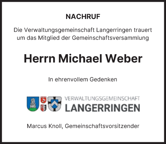 Traueranzeige von Michael Weber von Schwabmünchner Allgemeine