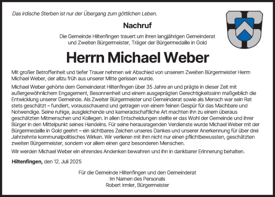 Traueranzeige von Michael Weber von Schwabmünchner Allgemeine