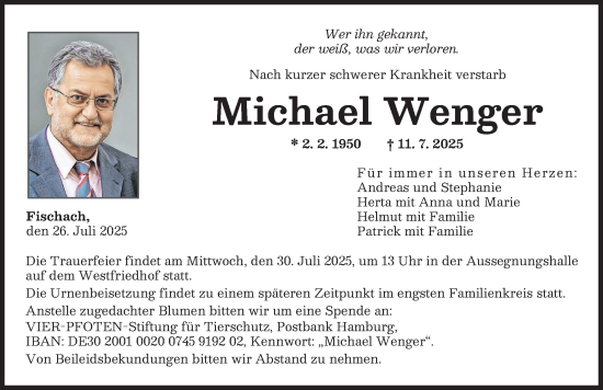 Traueranzeige von Michael Wenger von Augsburger Allgemeine