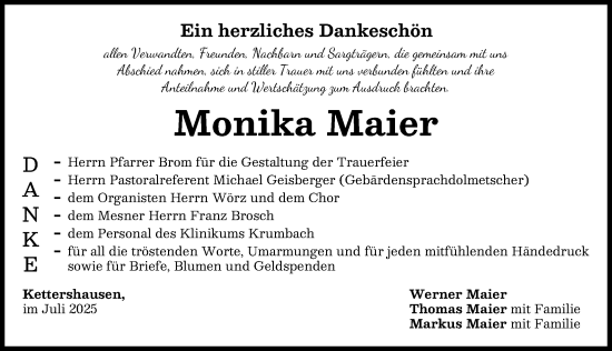 Traueranzeige von Monika Maier von Illertisser Zeitung