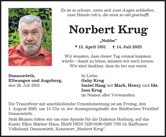 Traueranzeige von Norbert Krug von Donauwörther Zeitung