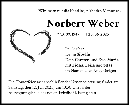 Traueranzeige von Norbert Weber von Friedberger Allgemeine