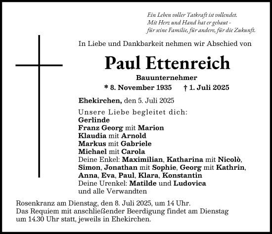 Traueranzeige von Paul Ettenreich von Neuburger Rundschau