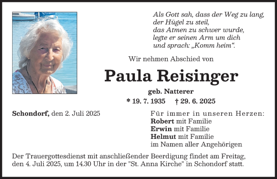 Traueranzeige von Paula Reisinger von Landsberger Tagblatt
