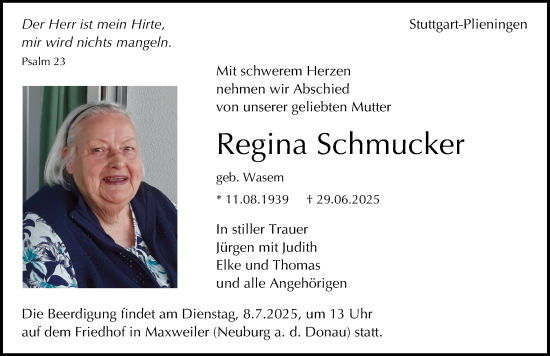 Traueranzeige von Regina Schmucker von Neuburger Rundschau