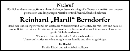 Traueranzeige von Reinhard Berndorfer von Rieser Nachrichten