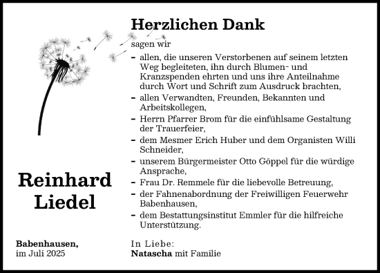 Traueranzeige von Reinhard Liedel von Illertisser Zeitung
