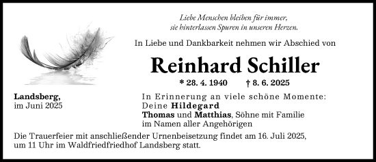 Traueranzeige von Reinhard Schiller von Landsberger Tagblatt