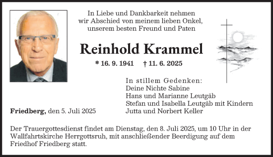 Traueranzeige von Reinhold Krammel von Augsburger Allgemeine, Friedberger Allgemeine