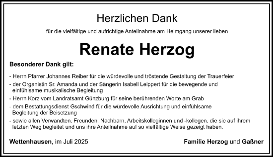 Traueranzeige von Renate Herzog von Günzburger Zeitung