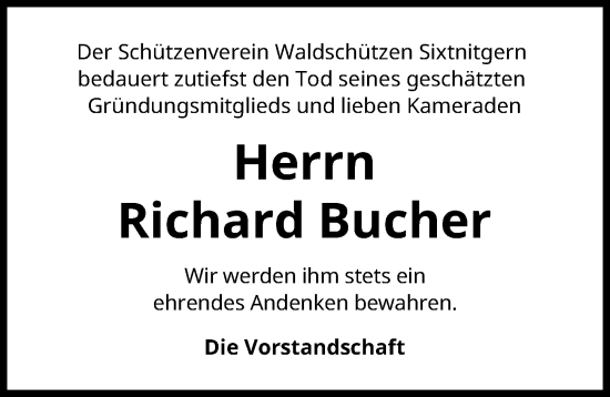 Traueranzeige von Richard Bucher von Friedberger Allgemeine