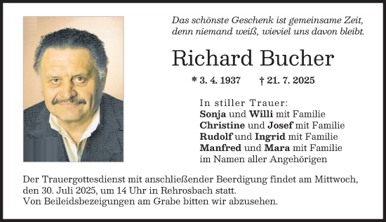 Traueranzeige von Richard Bucher von Friedberger Allgemeine