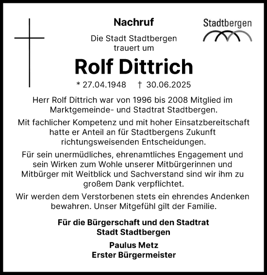 Traueranzeige von Rolf Dittrich von Augsburger Allgemeine