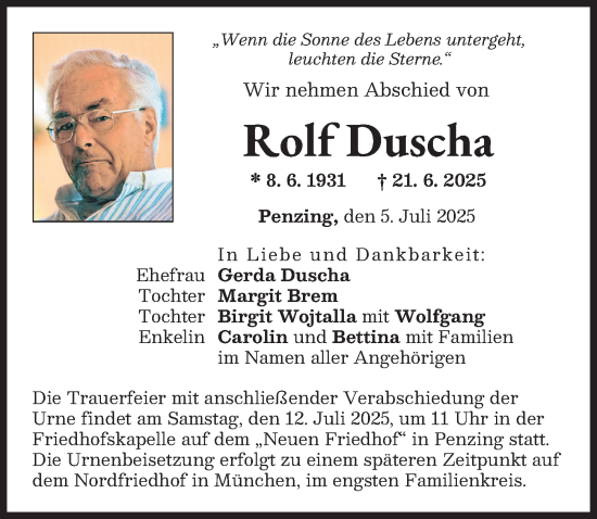 Traueranzeige von Rolf Duscha von Landsberger Tagblatt