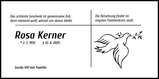 Traueranzeige von Rosa Kerner von Illertisser Zeitung