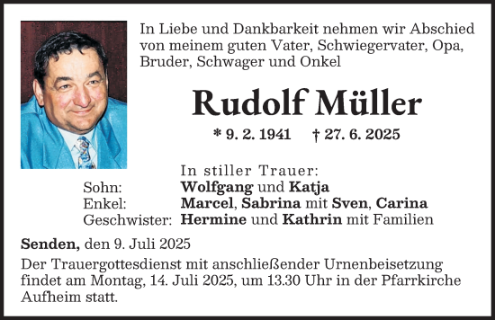 Traueranzeige von Rudolf Müller von Neu-Ulmer Zeitung