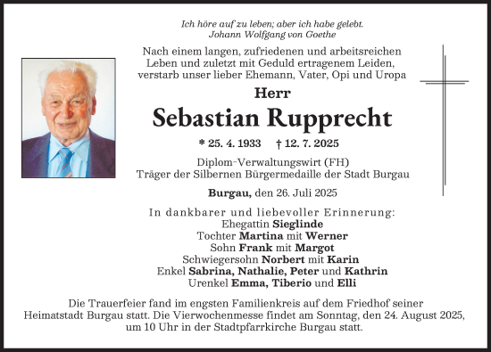 Traueranzeige von Sebastian Rupprecht von Günzburger Zeitung