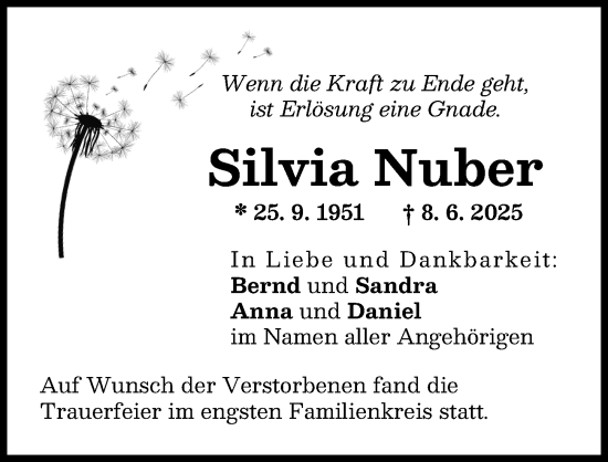 Traueranzeige von Silvia Nuber von Wertinger Zeitung