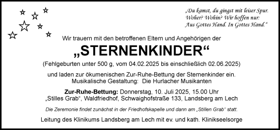 Traueranzeige von Sternenkinder  von Landsberger Tagblatt