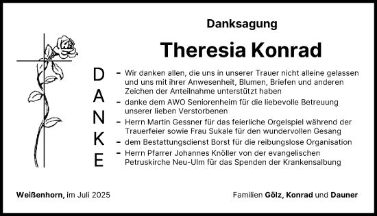 Traueranzeige von Theresia Konrad von Neu-Ulmer Zeitung