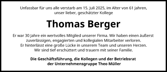 Traueranzeige von Thomas Berger von Schwabmünchner Allgemeine