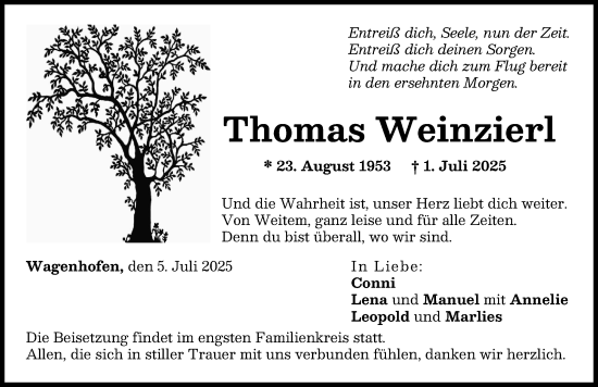 Traueranzeige von Thomas Weinzierl von Neuburger Rundschau