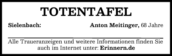 Traueranzeige von Totentafel vom 09.07.2025 von Aichacher Nachrichten