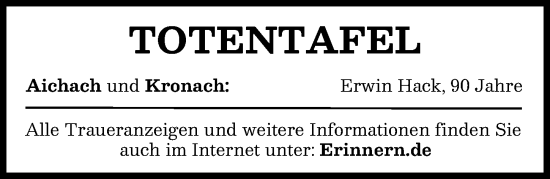 Traueranzeige von Totentafel vom 23.07.2025 von Aichacher Nachrichten