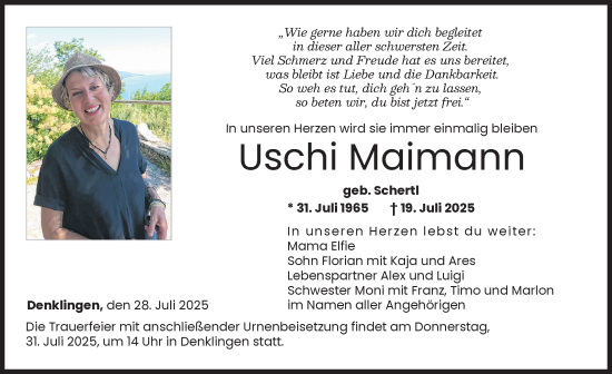 Traueranzeige von Uschi Maimann von Landsberger Tagblatt