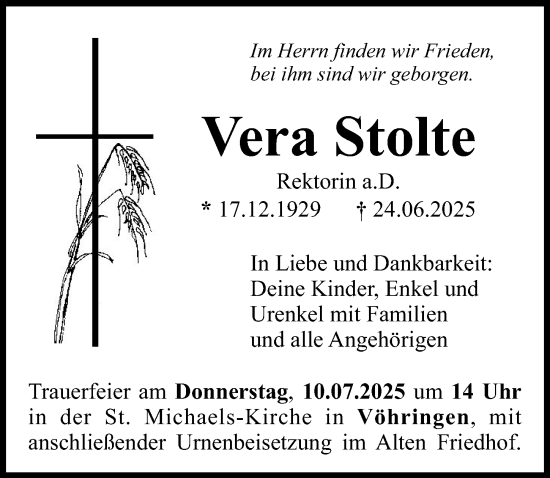Traueranzeige von Vera Stolte von Illertisser Zeitung