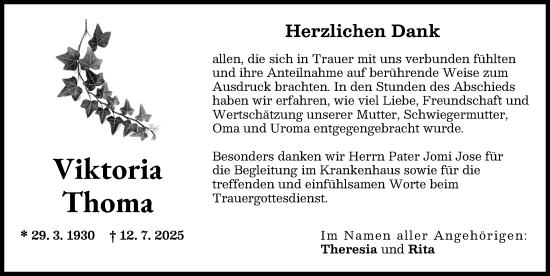 Traueranzeige von Viktoria Thoma von Illertisser Zeitung