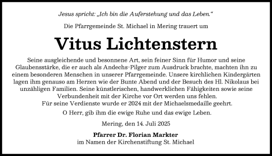 Traueranzeige von Vitus Lichtenstern von Friedberger Allgemeine