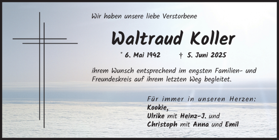 Traueranzeige von Waltraud Koller von Friedberger Allgemeine