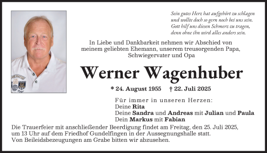 Traueranzeige von Werner Wagenhuber von Donau Zeitung