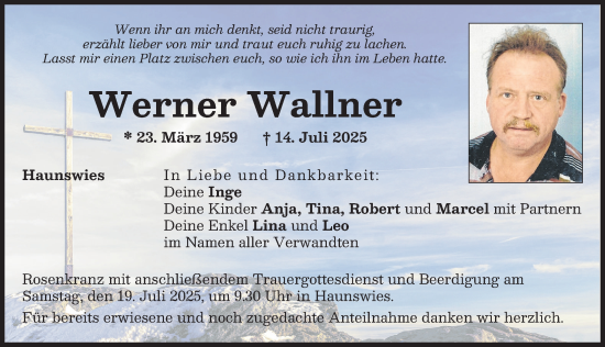 Traueranzeige von Werner Wallner von Aichacher Nachrichten