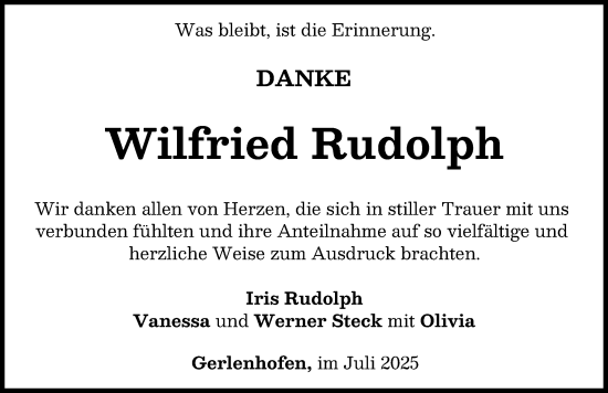 Traueranzeige von Wilfried Rudolph von Neu-Ulmer Zeitung, Augsburger Allgemeine
