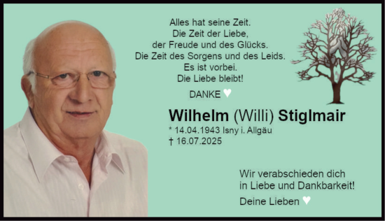 Traueranzeige von Wilhelm Stiglmair von Donauwörther Zeitung