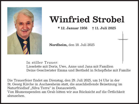 Traueranzeige von Winfried Strobel von Rieser Nachrichten, Donauwörther Zeitung