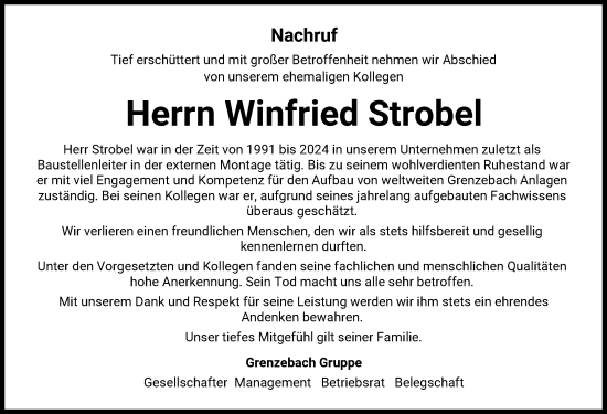 Traueranzeige von Winfried Strobel von Donauwörther Zeitung
