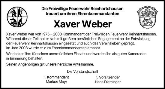 Traueranzeige von Xaver Weber von Schwabmünchner Allgemeine